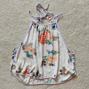 Free People ~ White Floral Cropped Tank Top